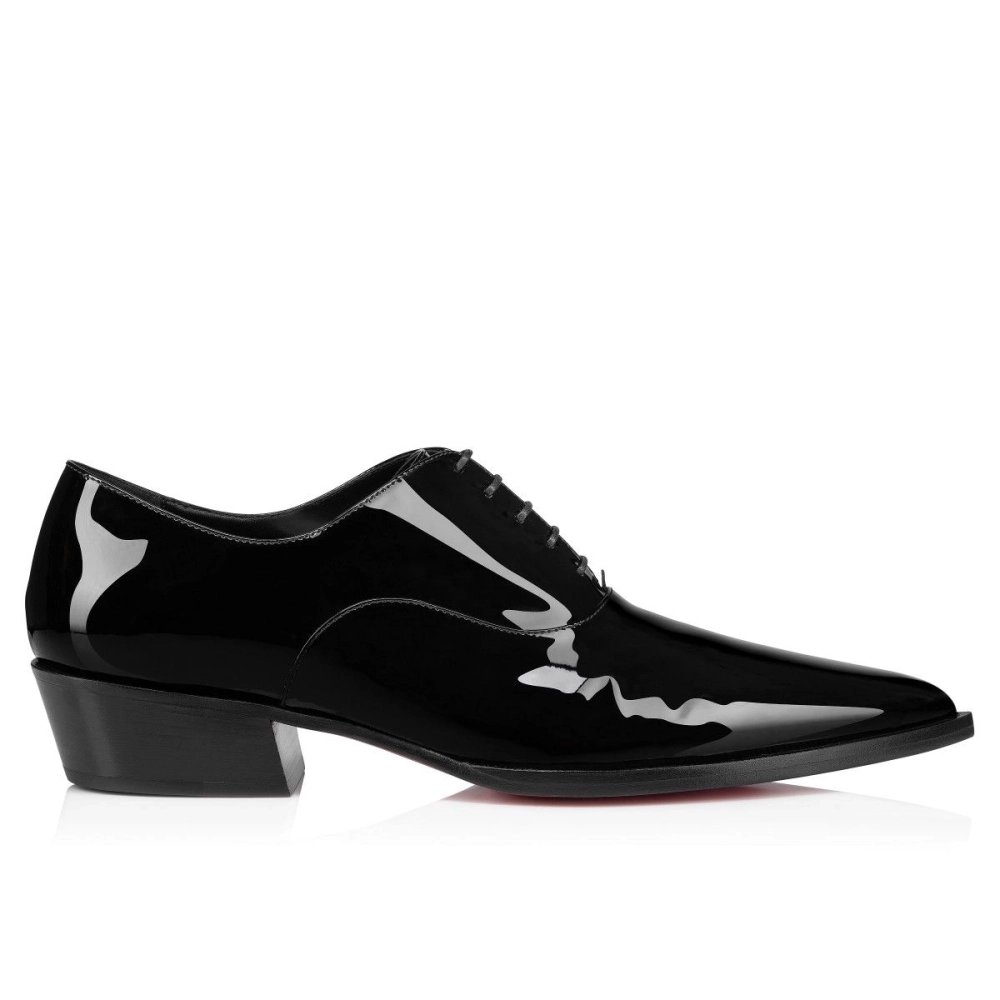 Cheap Christian Louboutin Eliviss Uomo Oxford Patent Calf Leather Black on Sale
