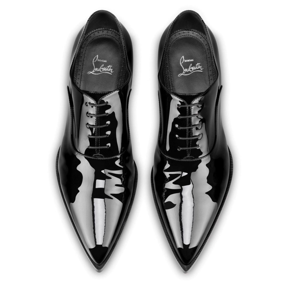 Cheap Christian Louboutin Eliviss Uomo Oxford Patent Calf Leather Black on Sale