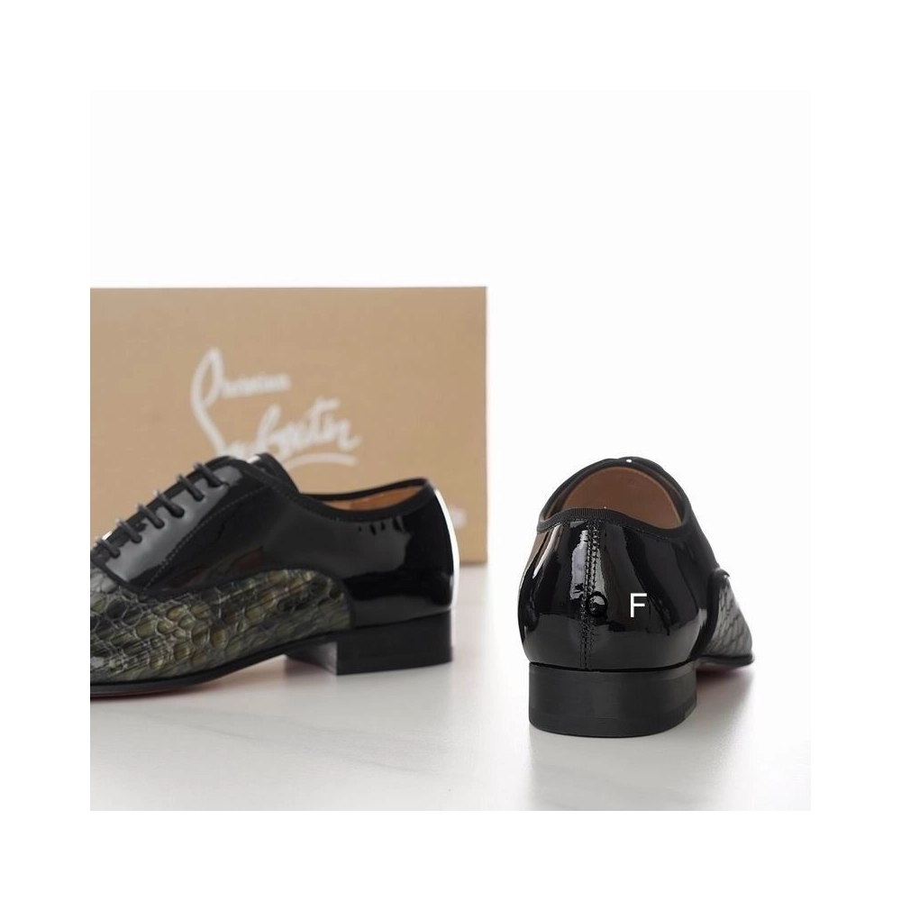 Knockoff Christian Louboutin Greggo Oxfords Crocodile Embossed Patent Leather Black Gray