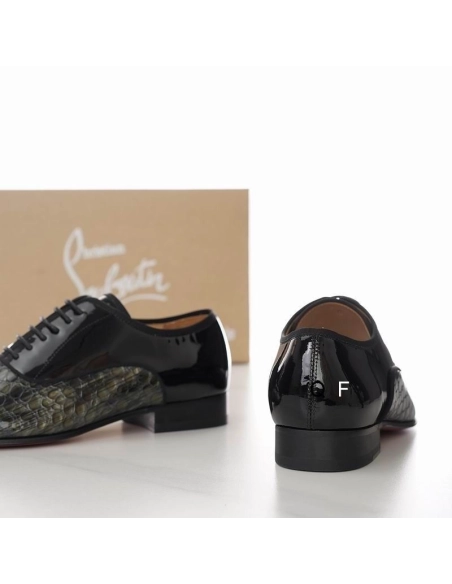 Knockoff Christian Louboutin Greggo Oxfords Crocodile Embossed Patent Leather Black Gray