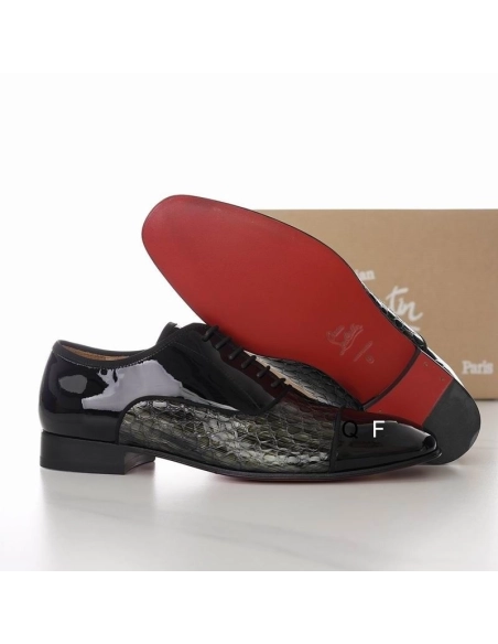 Knockoff Christian Louboutin Greggo Oxfords Crocodile Embossed Patent Leather Black Gray