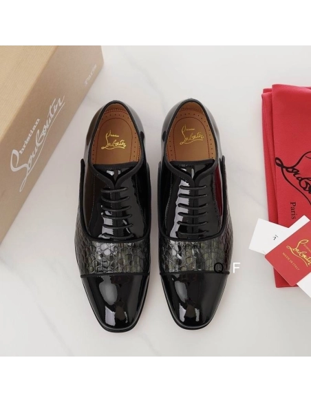 Knockoff Christian Louboutin Greggo Oxfords Crocodile Embossed Patent Leather Black Gray