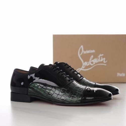 Knockoff Christian Louboutin Greggo Oxfords Crocodile Embossed Patent Leather Black Green