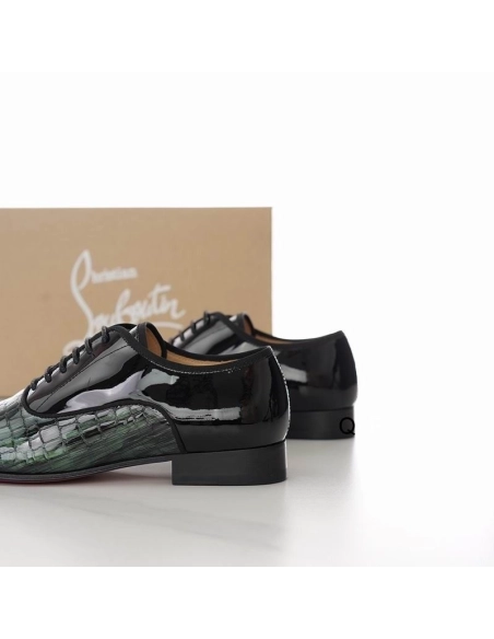 Knockoff Christian Louboutin Greggo Oxfords Crocodile Embossed Patent Leather Black Green