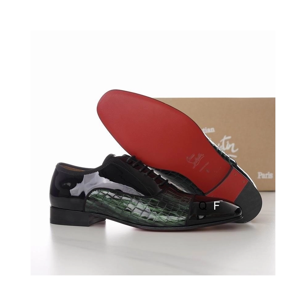 Knockoff Christian Louboutin Greggo Oxfords Crocodile Embossed Patent Leather Black Green
