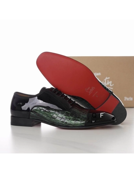 Knockoff Christian Louboutin Greggo Oxfords Crocodile Embossed Patent Leather Black Green
