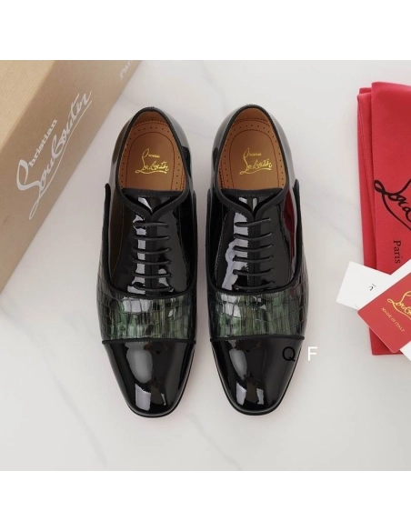Knockoff Christian Louboutin Greggo Oxfords Crocodile Embossed Patent Leather Black Green