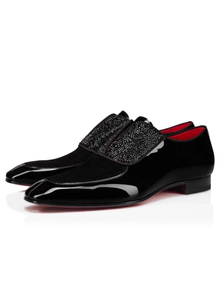 Fake Christian Louboutin Lafitte On Strass Oxford Patent Calf Leather Black, Replica CL Shoes