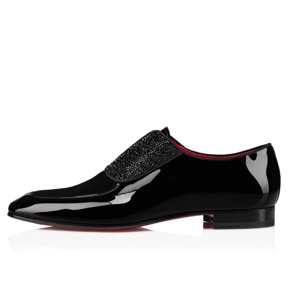 Fake Christian Louboutin Lafitte On Strass Oxford Patent Calf Leather Black, Replica CL Shoes