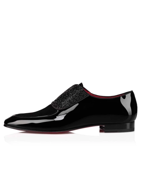 Fake Christian Louboutin Lafitte On Strass Oxford Patent Calf Leather Black, Replica CL Shoes