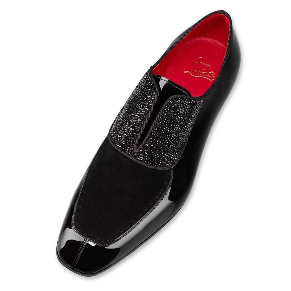 Fake Christian Louboutin Lafitte On Strass Oxford Patent Calf Leather Black, Replica CL Shoes