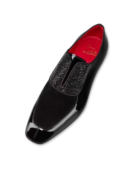 Fake Christian Louboutin Lafitte On Strass Oxford Patent Calf Leather Black, Replica CL Shoes