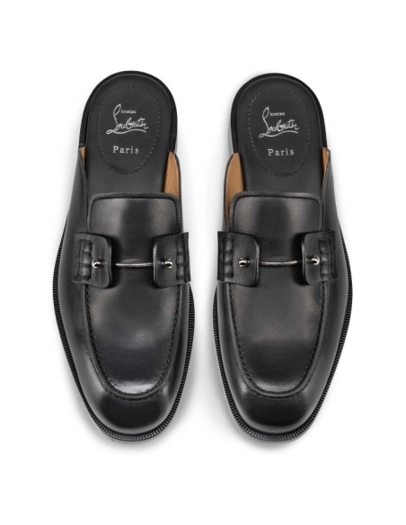 Replica Christian Louboutin Chambeluss Mules Calf Leather Black, Fake CL Shoes