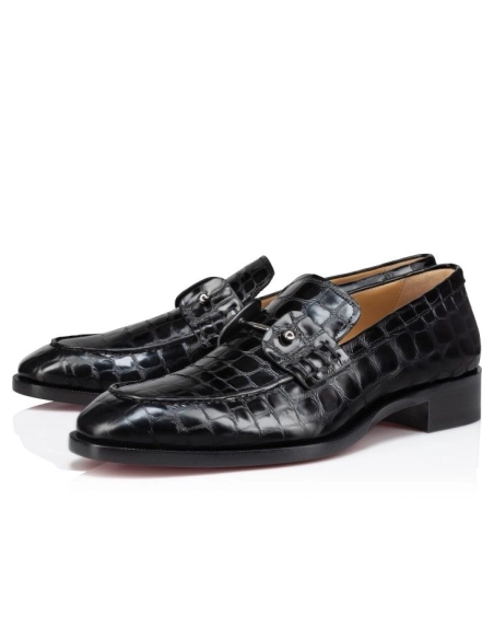 Discount Christian Louboutin Chambelimoc Loafers Alligator Embossed Calf Leather Black Outlet