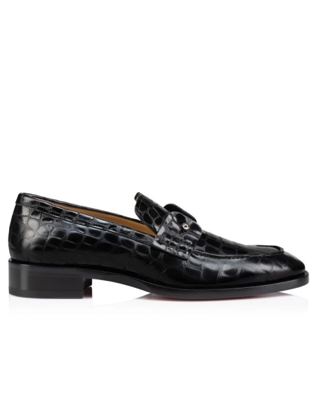 Discount Christian Louboutin Chambelimoc Loafers Alligator Embossed Calf Leather Black Outlet