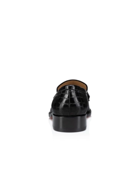 Discount Christian Louboutin Chambelimoc Loafers Alligator Embossed Calf Leather Black Outlet