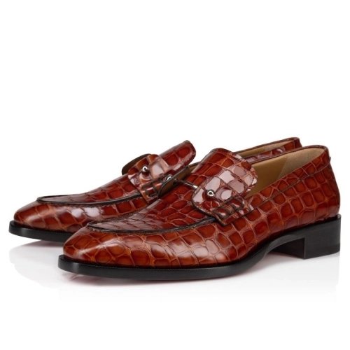 Knockoff Christian Louboutin Chambelimoc Loafers Alligator Embossed Calf Leather Acajou