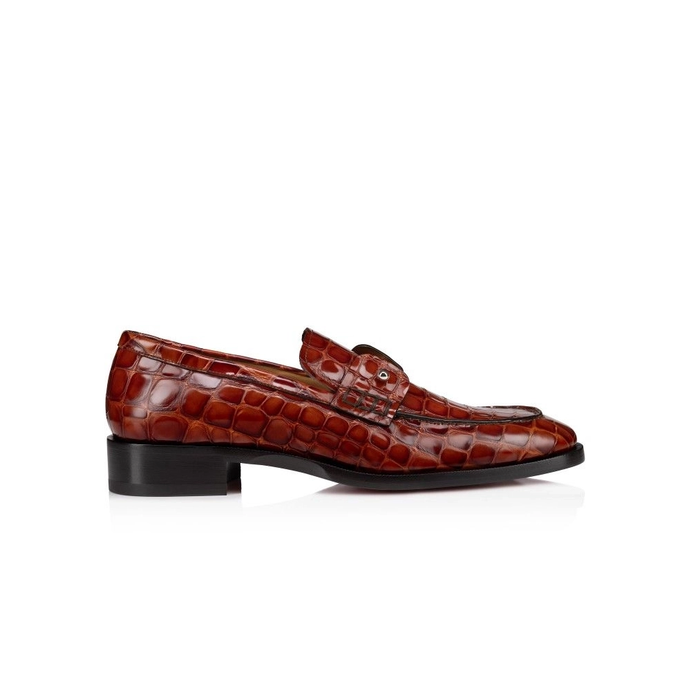Knockoff Christian Louboutin Chambelimoc Loafers Alligator Embossed Calf Leather Acajou