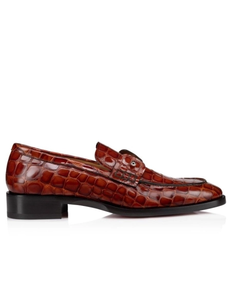 Knockoff Christian Louboutin Chambelimoc Loafers Alligator Embossed Calf Leather Acajou