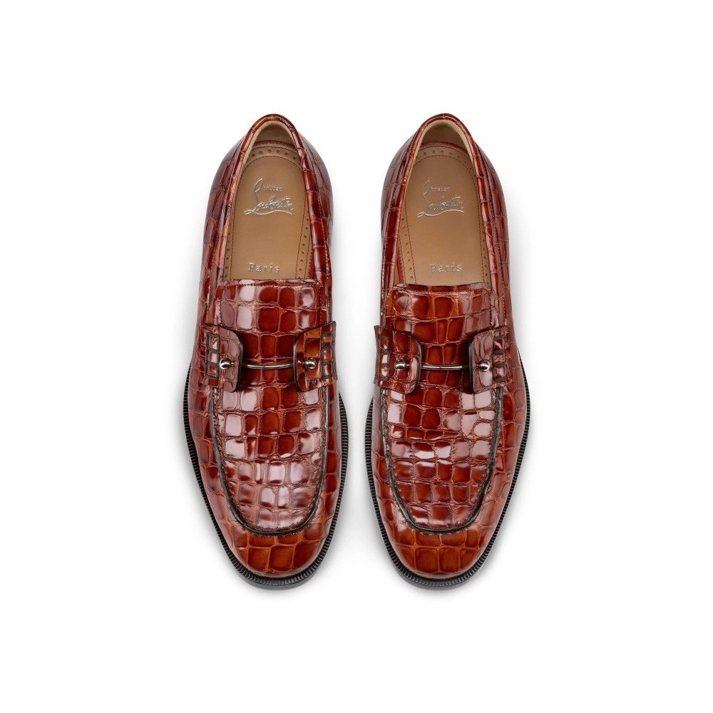 Knockoff Christian Louboutin Chambelimoc Loafers Alligator Embossed Calf Leather Acajou