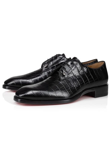 Knockoff Christian Louboutin Chambeliss Derbies Alligator Embossed Calf Leather Black, Replica CL Shoes
