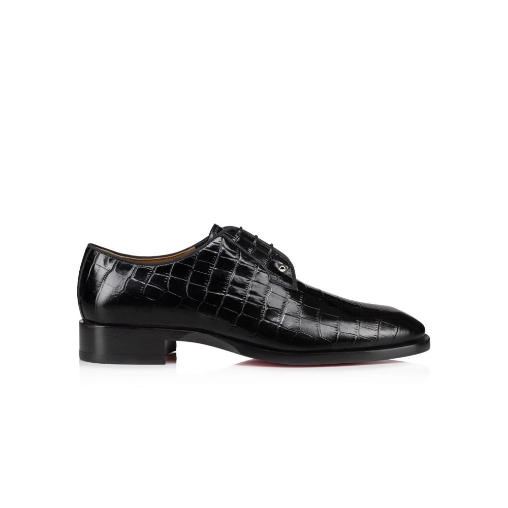 Knockoff Christian Louboutin Chambeliss Derbies Alligator Embossed Calf Leather Black, Replica CL Shoes