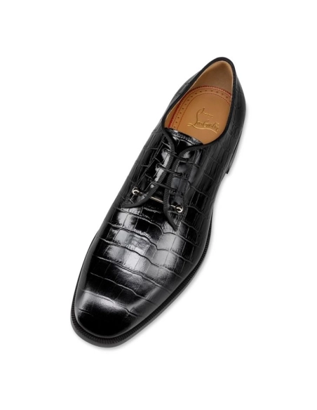 Knockoff Christian Louboutin Chambeliss Derbies Alligator Embossed Calf Leather Black, Replica CL Shoes