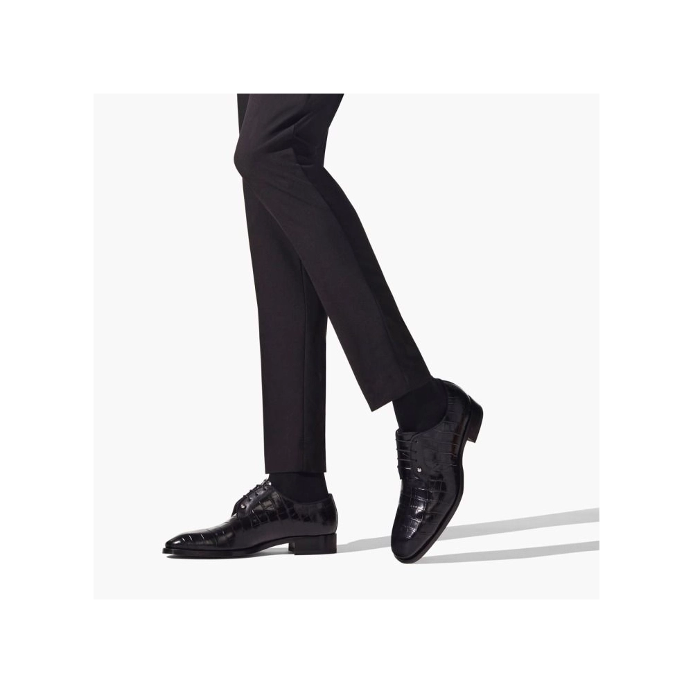 Knockoff Christian Louboutin Chambeliss Derbies Alligator Embossed Calf Leather Black, Replica CL Shoes