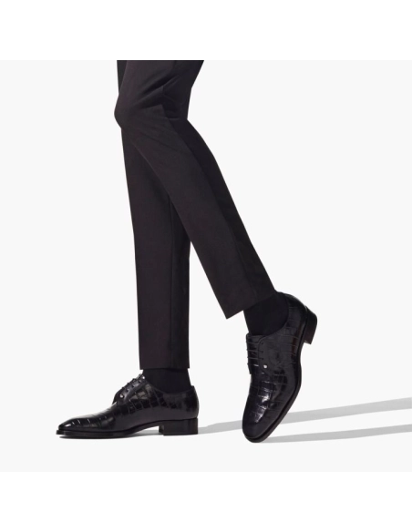 Knockoff Christian Louboutin Chambeliss Derbies Alligator Embossed Calf Leather Black, Replica CL Shoes