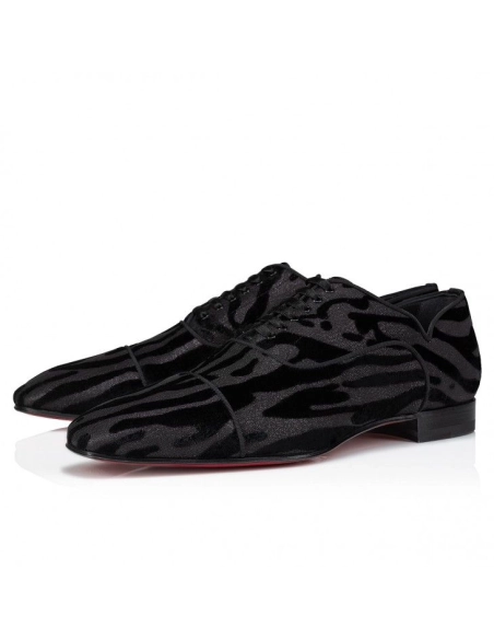 Discount Christian Louboutin Greggy Chic Oxfords Quagga Velvet Black Outlet, Cheap CL Shoes