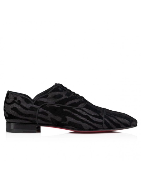 Discount Christian Louboutin Greggy Chic Oxfords Quagga Velvet Black Outlet, Cheap CL Shoes