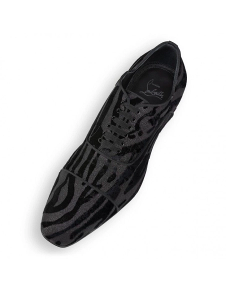 Discount Christian Louboutin Greggy Chic Oxfords Quagga Velvet Black Outlet, Cheap CL Shoes