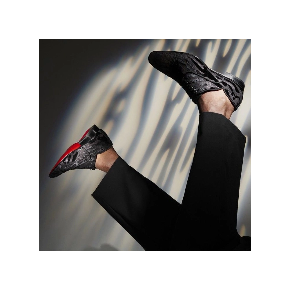 Discount Christian Louboutin Greggy Chic Oxfords Quagga Velvet Black Outlet, Cheap CL Shoes