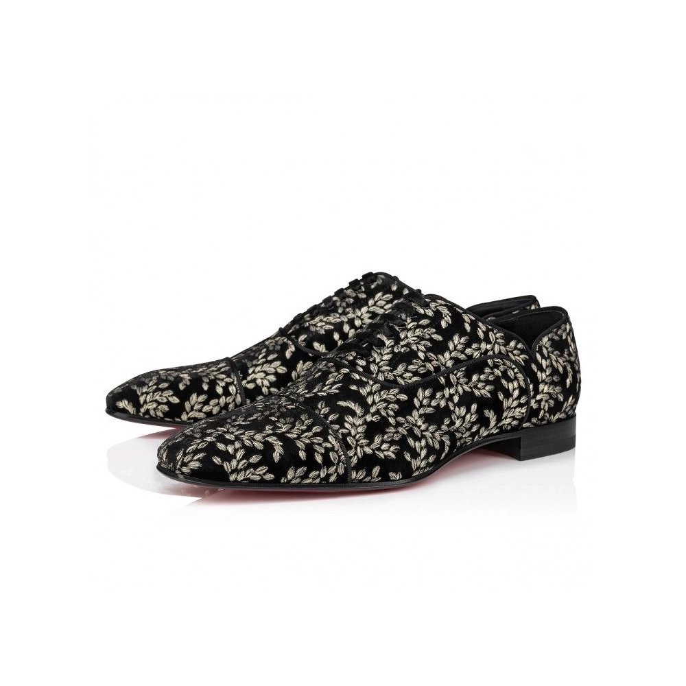 Replica Christian Louboutin Greggy Chick Oxfords Velvet Royal Embroidery Black, Fake CL Shoes