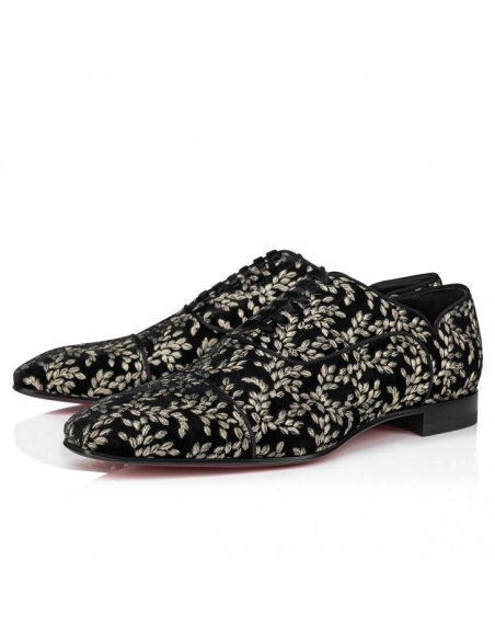 Replica Christian Louboutin Greggy Chick Oxfords Velvet Royal Embroidery Black, Fake CL Shoes