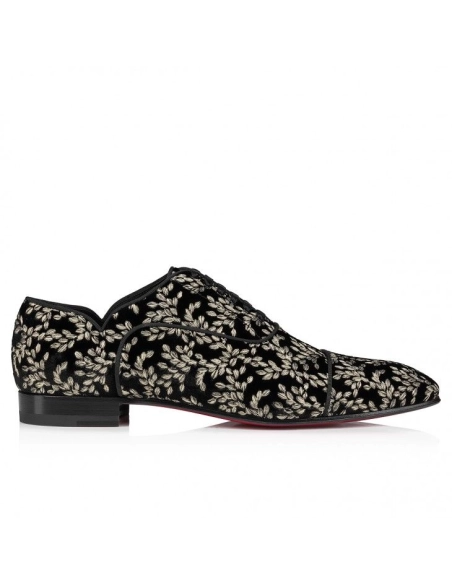 Replica Christian Louboutin Greggy Chick Oxfords Velvet Royal Embroidery Black, Fake CL Shoes