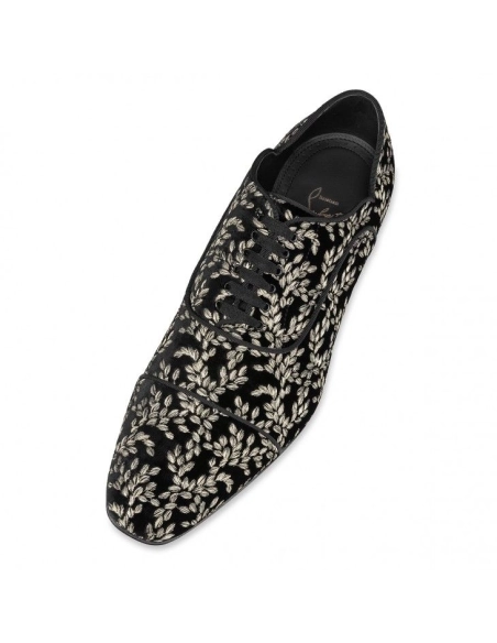 Replica Christian Louboutin Greggy Chick Oxfords Velvet Royal Embroidery Black, Fake CL Shoes