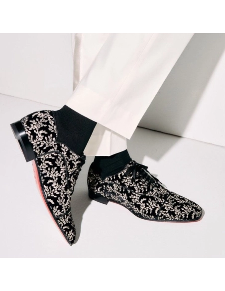 Replica Christian Louboutin Greggy Chick Oxfords Velvet Royal Embroidery Black, Fake CL Shoes