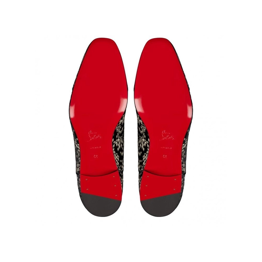 Replica Christian Louboutin Greggy Chick Oxfords Velvet Royal Embroidery Black, Fake CL Shoes