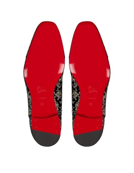 Replica Christian Louboutin Greggy Chick Oxfords Velvet Royal Embroidery Black, Fake CL Shoes