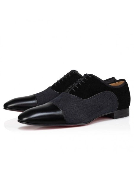 Fake Christian Louboutin Greggo Oxfords Wool Veau Velours And Nappa Leather Black, Knockoff Christian Louboutin Shoes