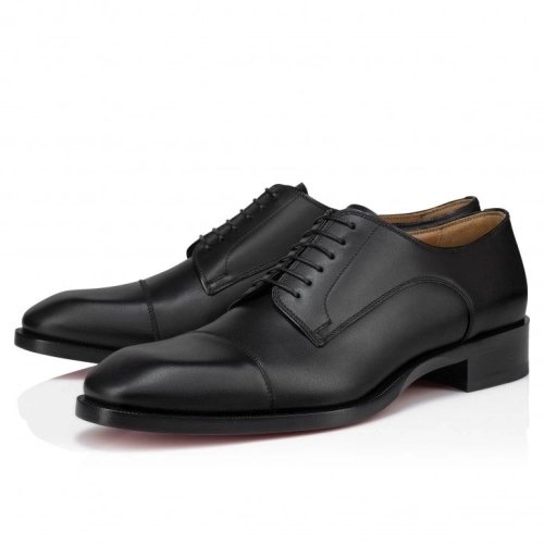 Replica Christian Louboutin Cortomale Derbies Calf Leather Black, Knockoff Christian Louboutin Shoes