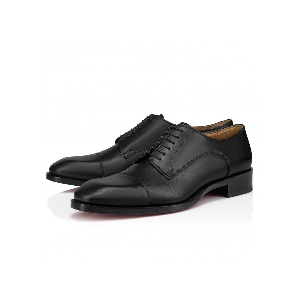 Replica Christian Louboutin Cortomale Derbies Calf Leather Black, Knockoff Christian Louboutin Shoes