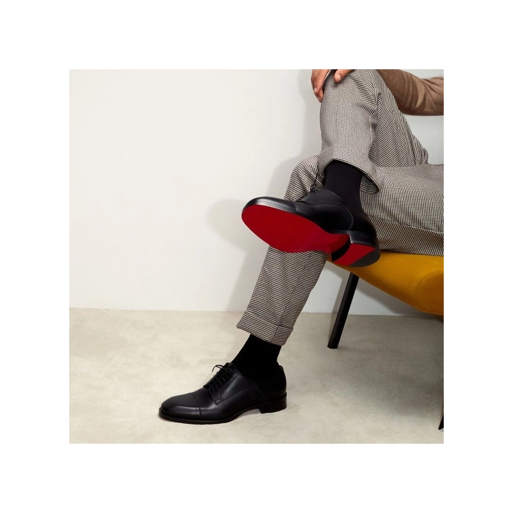 Replica Christian Louboutin Cortomale Derbies Calf Leather Black, Knockoff Christian Louboutin Shoes