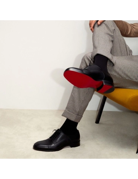 Replica Christian Louboutin Cortomale Derbies Calf Leather Black, Knockoff Christian Louboutin Shoes