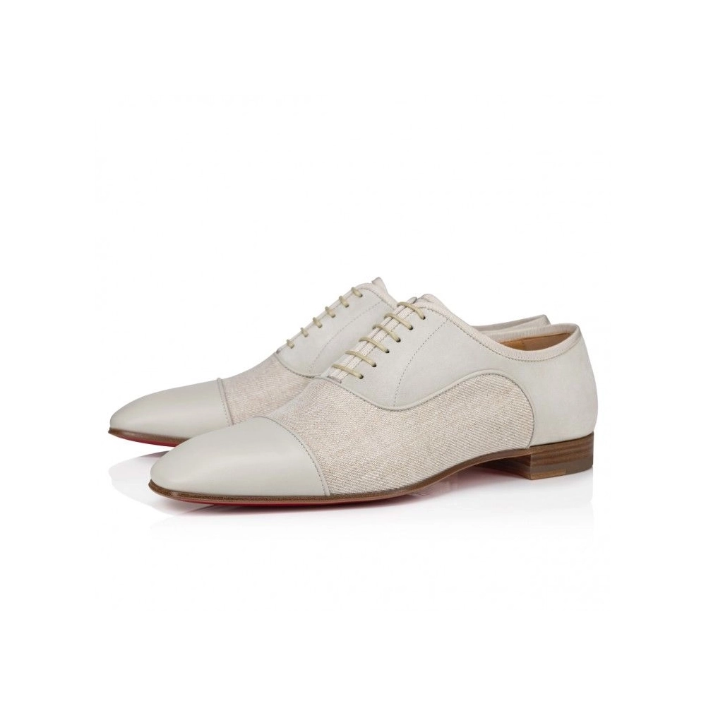 Cheap Christian Louboutin Greggo Oxfords Calf Leather Linen Country Albatre, Discount Christian Louboutin Shoes Outlet Online