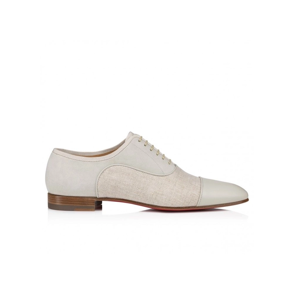 Cheap Christian Louboutin Greggo Oxfords Calf Leather Linen Country Albatre, Discount Christian Louboutin Shoes Outlet Online