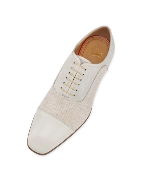 Cheap Christian Louboutin Greggo Oxfords Calf Leather Linen Country Albatre, Discount Christian Louboutin Shoes Outlet Online