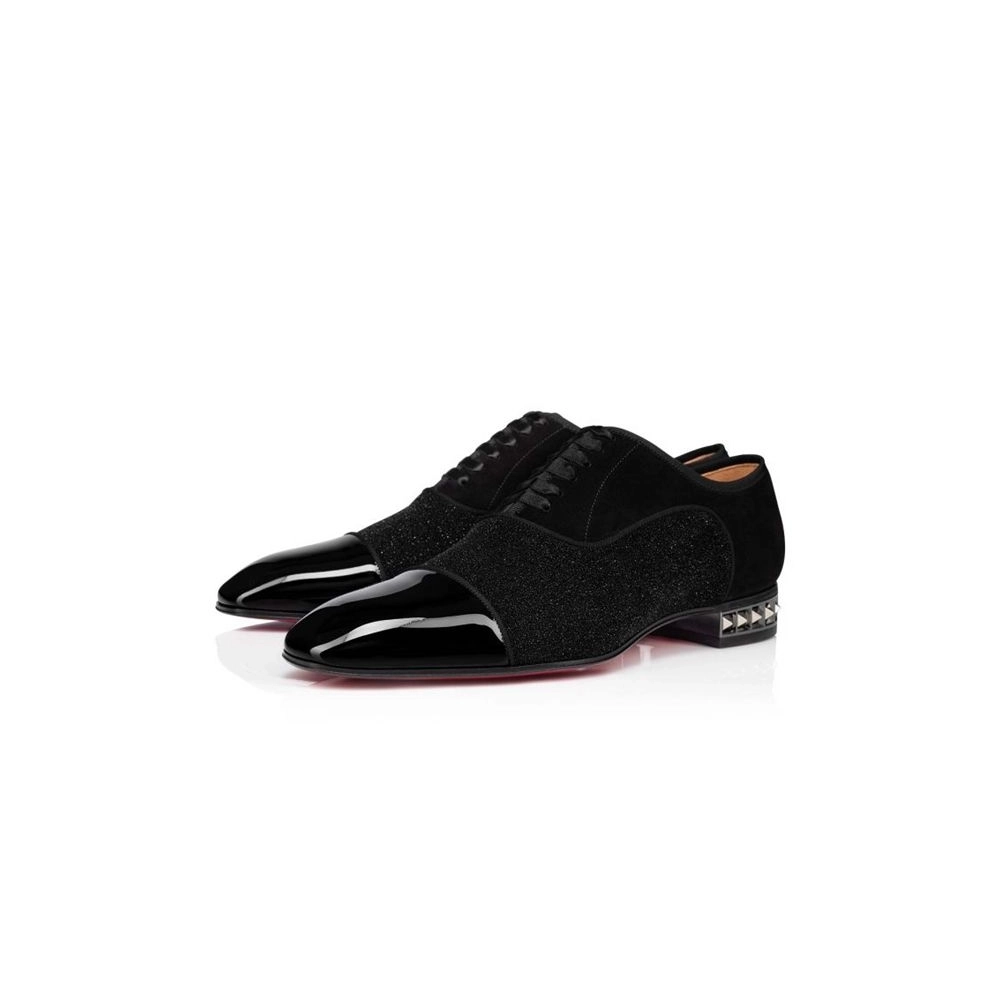cheap Christian Louboutin Oxford Saqhara Black silver bk Gun Leather sale