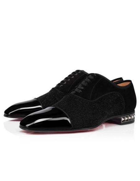 cheap Christian Louboutin Oxford Saqhara Black silver bk Gun Leather sale